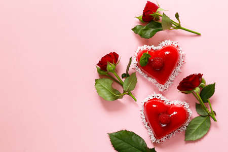 heart cake with raspberries dessert for Valentine holidayの写真素材