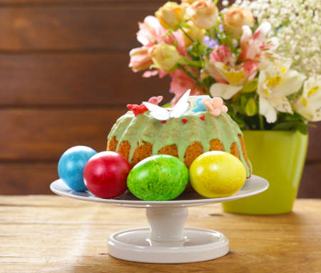 Happy Easter holiday! Decorative colorful eggs, symbol of a spring eventの写真素材