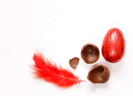 Funny easter composition with chocolate eggsの写真素材