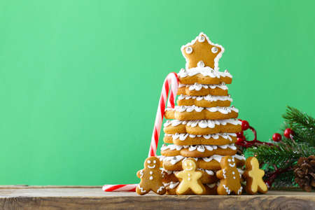 gingerbread Christmas tree for decoration and dessert for the holidayの写真素材