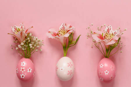Happy Easter holiday! Decorative colorful eggs, symbol of a spring eventの写真素材