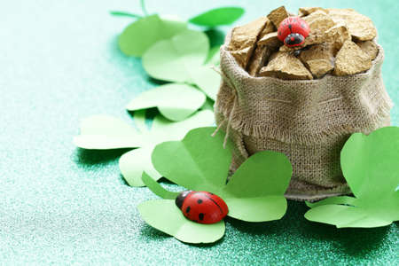 Feast of St. Patrick's Day green background with symbolsの写真素材