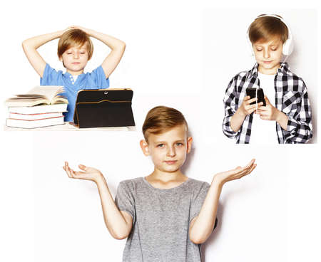 The boy chooses between study and playの写真素材