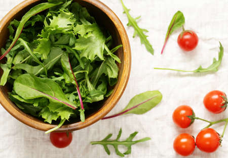 different green salad leaves for a healthy mealの写真素材