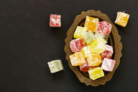 colorful sweet Turkish delight in the traditional dishesの写真素材