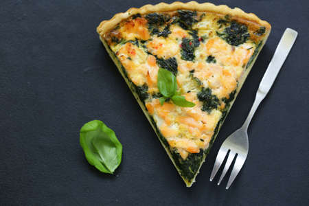 French quiches pie with broccoli and salmonの写真素材