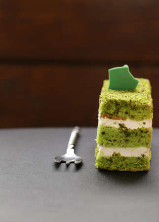 piece of delicious cake with butter creamの写真素材