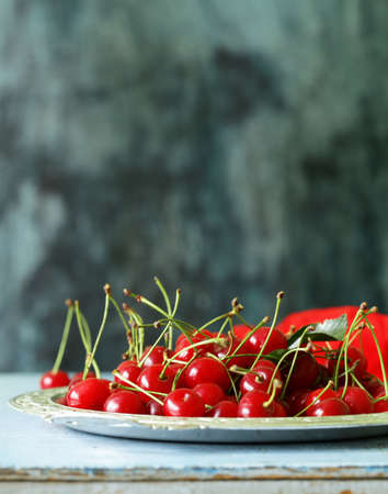ripe organic cherry, rustic still life