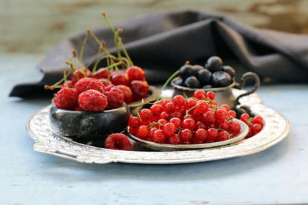 ripe organic mix berries rustic still life