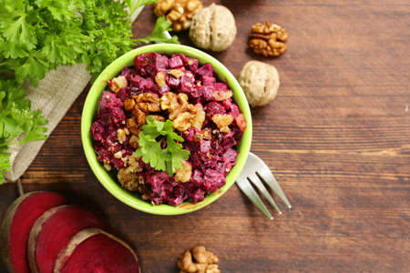 red beet salad with walnuts - healthy foodの写真素材