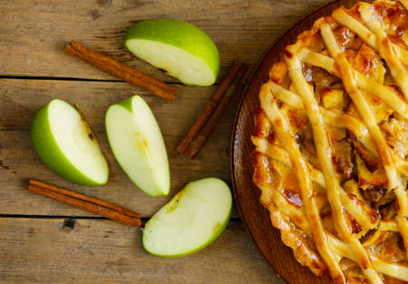 traditional apple pie made of puff pastry with cinnamonの写真素材