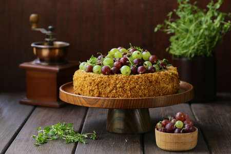homemade pie for dessert with nuts and berriesの写真素材