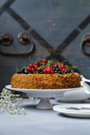 homemade pie for dessert with nuts and berriesの写真素材