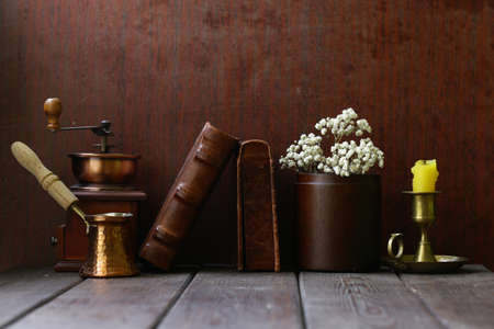 background for man cabinet room, brown color vintage elementsの写真素材
