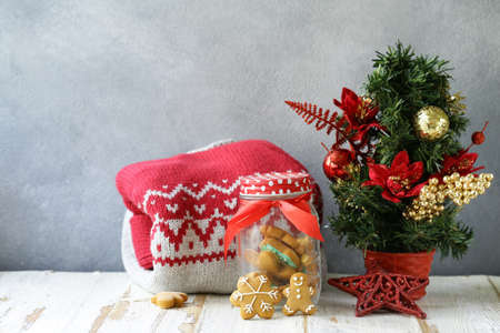 Christmas composition - Christmas tree, gifts, sweater