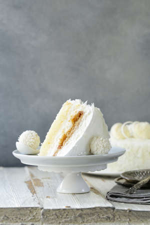 white coconut cake with creamy cream