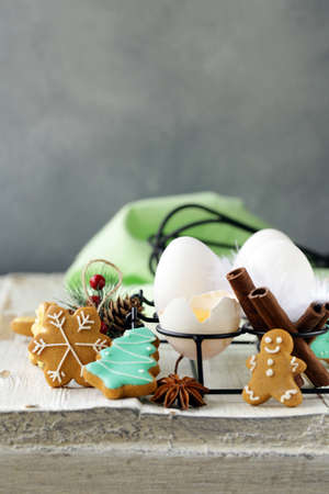 organic natural eggs on a wooden table, rustic styleの写真素材