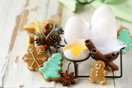 organic natural eggs on a wooden table, rustic style