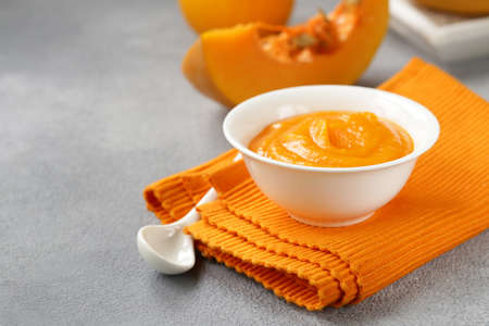 fresh pumpkin puree from organic vegetableの写真素材