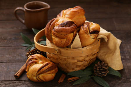 Swedish cinnamon rolls dessert for breakfastの写真素材