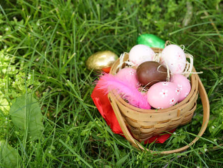 festive easter eggs on green grass