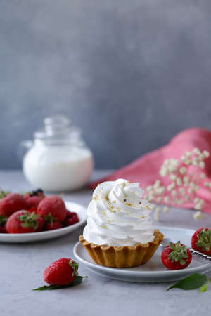 mini cake with meringue of shortbread dough for dessert