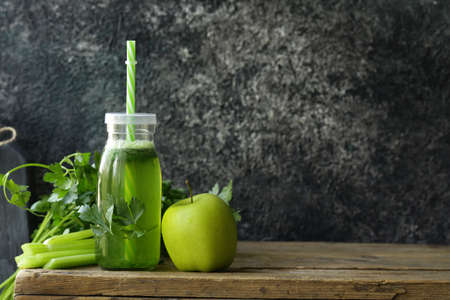 natural juice from celery and applesの写真素材