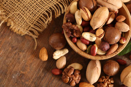 organic mix nuts on a wooden table
