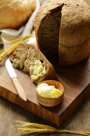 homemade rye bread on a wooden board