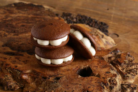 chocolate cookies with marshmallows for dessertの写真素材
