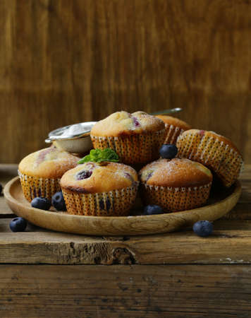 homemade blueberry muffins for dessertの写真素材