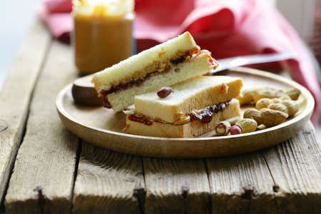 sandwiches jam and peanut butter for breakfastの写真素材