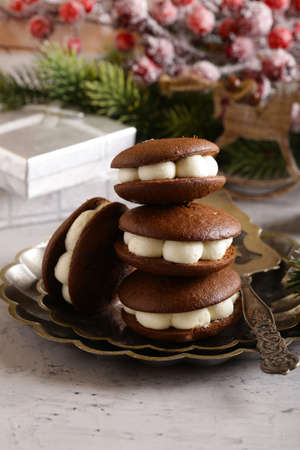 sweets and desserts on the christmas tableの写真素材