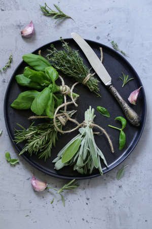 fresh organic green fragrant herbsの写真素材