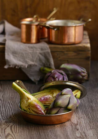 natural purple vegetables artichokes for salad and canningの写真素材