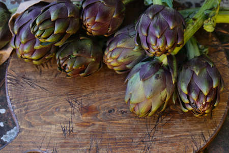 natural purple vegetables artichokes for salad and canningの写真素材