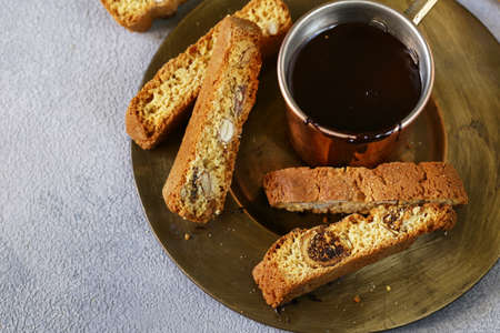 hot chocolate ganache with biscotti cookiesの写真素材