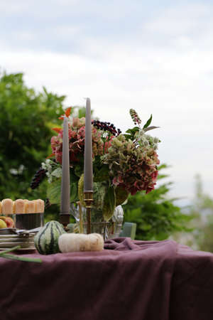 Autumn flower arrangement for table and interior decoration