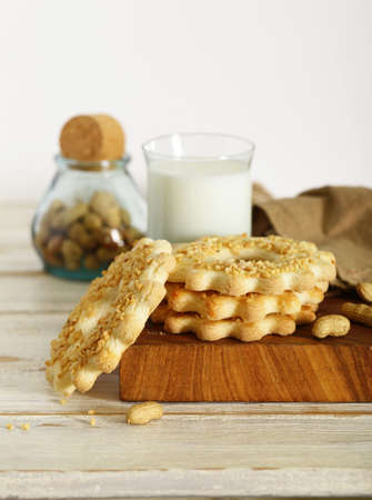 peanut cookies with milk for dessert and treats