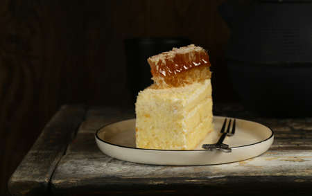 homemade honey cake on a plateの写真素材