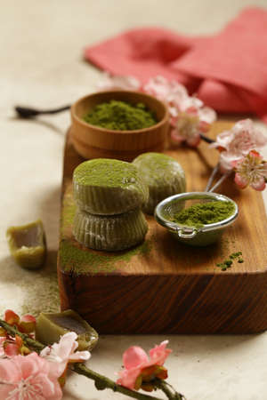 japanese sweets mochi with matcha tea