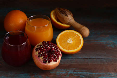 pomegranate and orange fresh juiceの写真素材