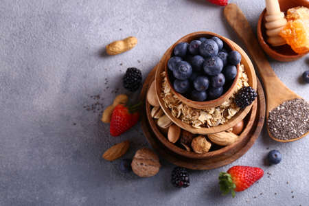 homemade granola with berries and nuts for healthy food