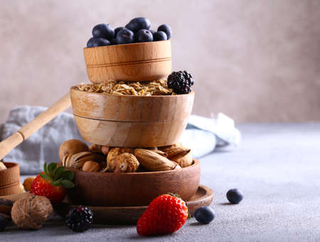 homemade granola with berries and nuts for healthy food
