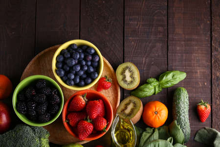 berries fruits vegetables for a healthy dietの写真素材