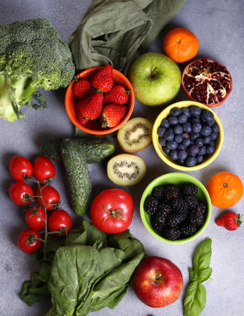 berries fruits vegetables for a healthy dietの写真素材