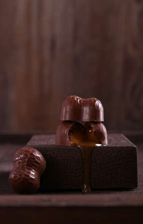chocolate candies pralines with caramel