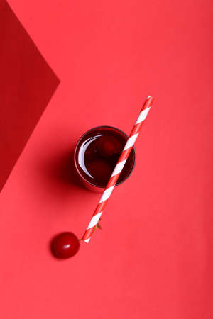 refreshing lemonade cherry juice and fresh berriesの写真素材