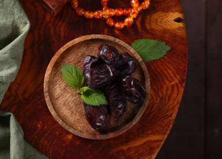 Dried figs on a plate for Ramadanの写真素材