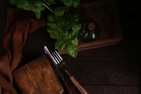 kitchen wooden background with napkin